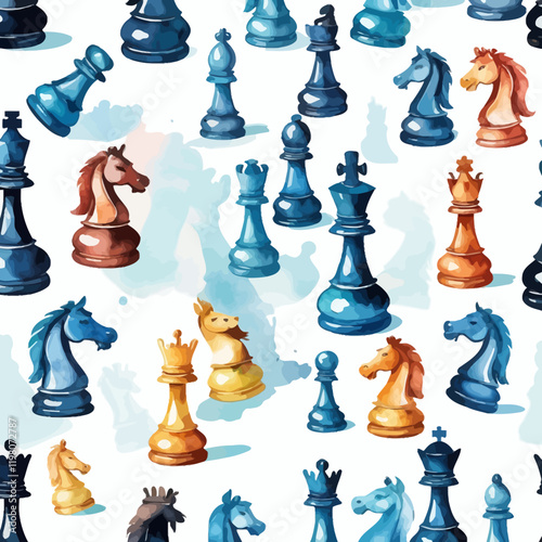 Chess, watercolor chess, chess pieces, chess concept, chess logo, vector illustration.