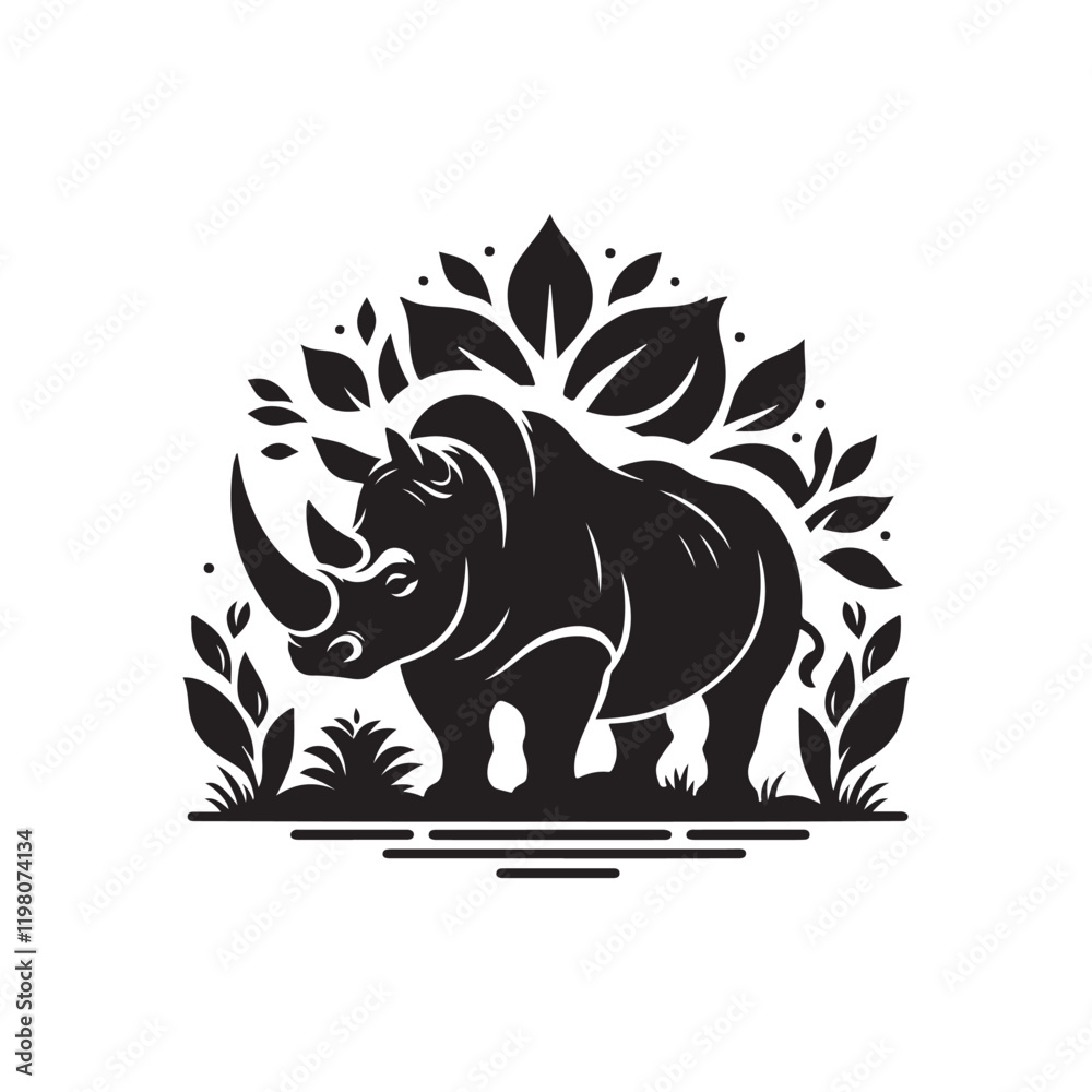 Fototapeta premium Black Color Rhino silhouette design Vector Illustration, Solid White Background (11).eps