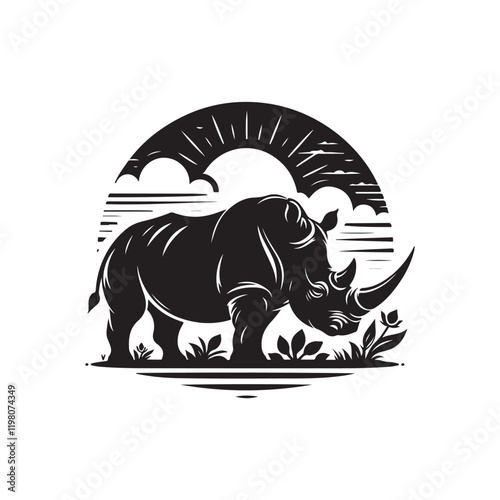 Black Color Rhino silhouette design Vector Illustration, Solid White Background (19).eps photo