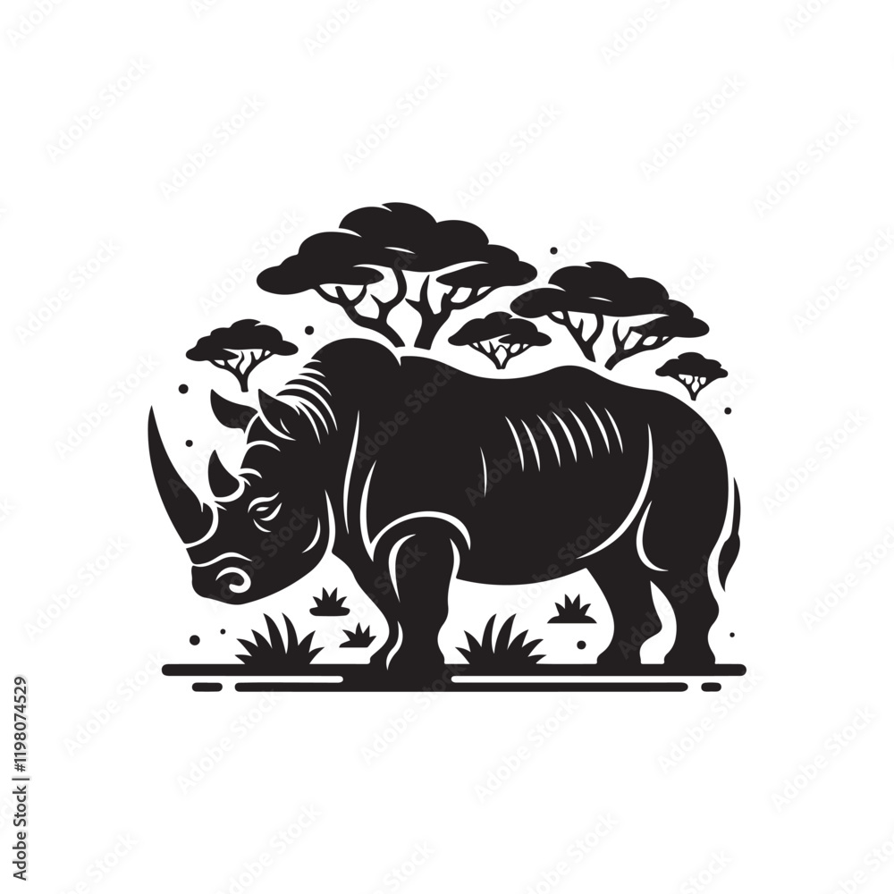 Fototapeta premium Black Color Rhino silhouette design Vector Illustration, Solid White Background (20).eps