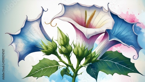elegant watercolor painting of a datura flower
