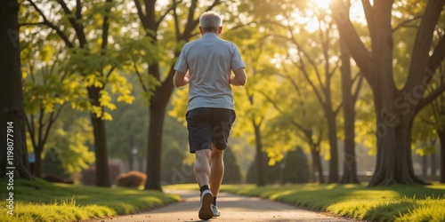 Elderly man jogging in the park  

