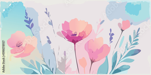 Abstract vector  art floral background vector, wallpaper with watercolor, leaf framed, flower, vivid foliage, aquarelle frame.