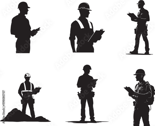 Set of black Architect with Blueprints silhouette icon vector illustration isolate on white background