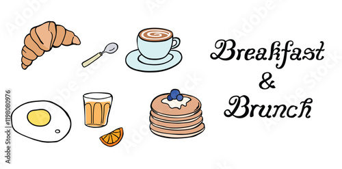 Breakfast and Brunch, hand drawn isolated vector illustration.