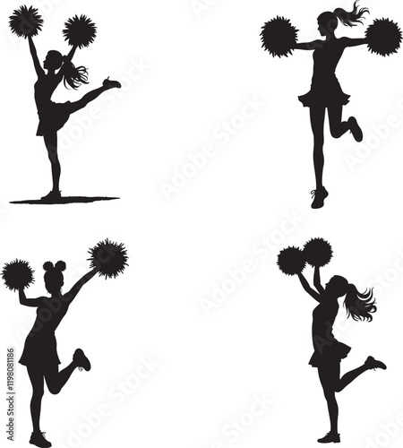 Set of Black cheerleader gesture silhouette icon vector illustration isolate on white background