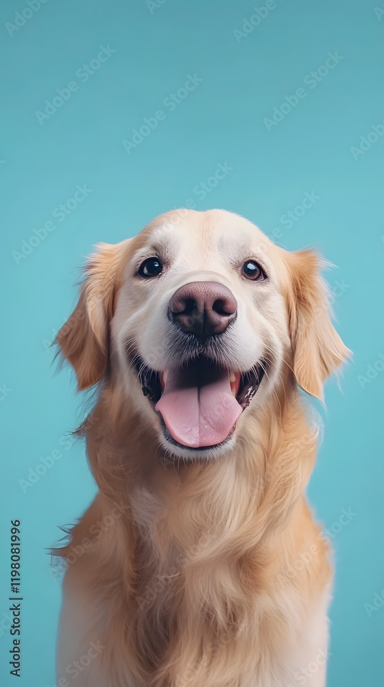 Golden retriever smiling in front of a textured background
Golden retriever smiling in front of a textured background