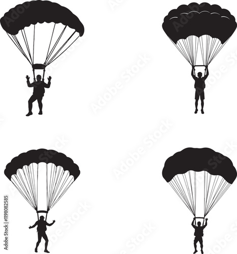 Set of parachuting silhouette vector illustration isolate on white background 