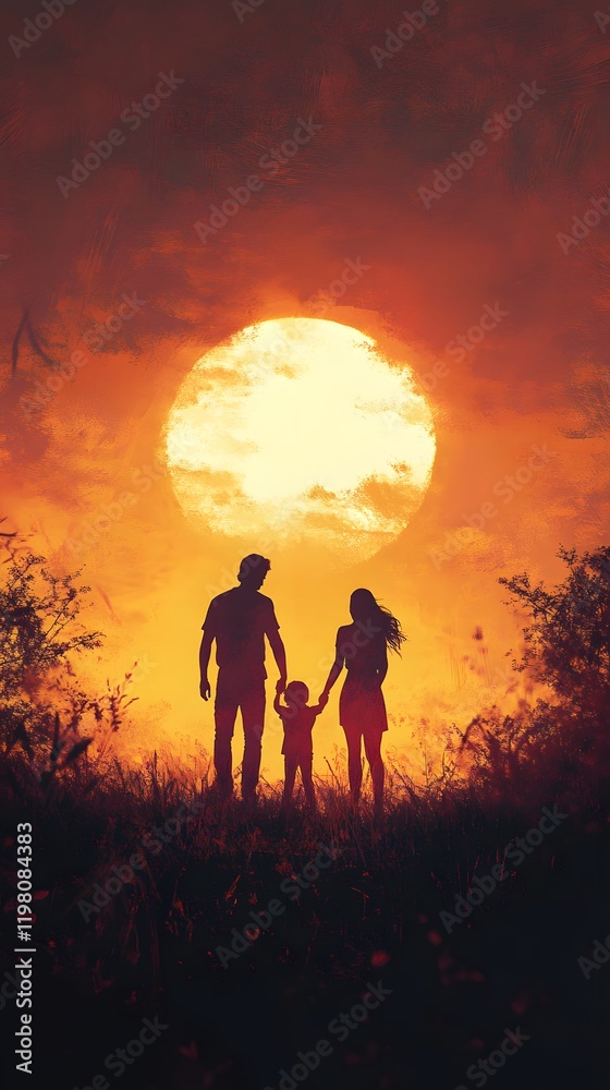 Fototapeta premium Family watching sunset together 