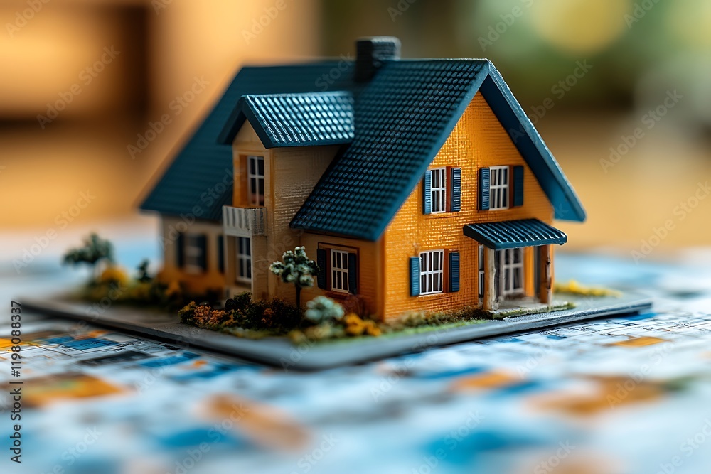 Miniature House Model on Financial Documents Miniature House Model on Financial Documents