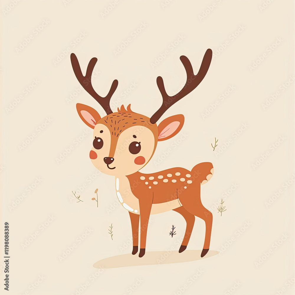 Fototapeta premium A lovely flat-style deer character, exuding warmth and charm with simple shapes and gentle hues.