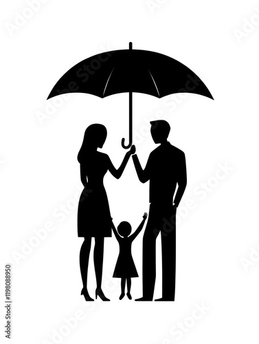 Family Protected Underneath a Large Umbrella photo