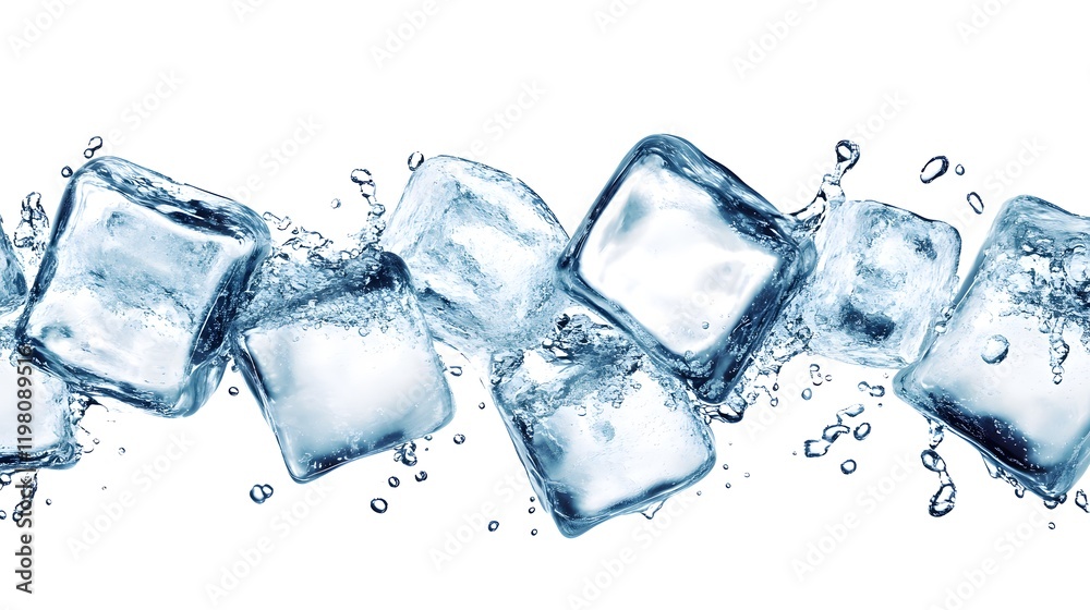 Ice Cubes Splashing in Water Flowing Ice Cubes Splashing in Water Flowing