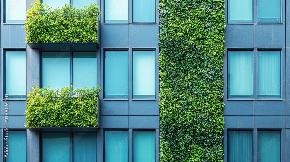 Urban greenery installation transforming apartment facades in modern city environment Urban greenery installation transforming apartment facades in modern city environment