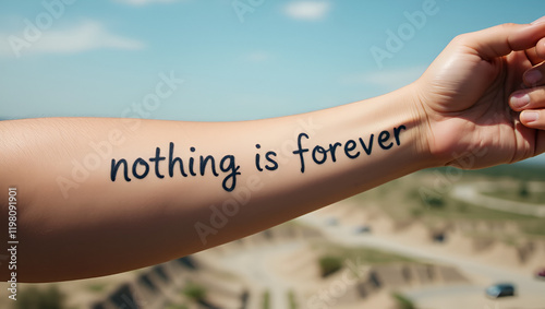 text nothing is forever in a forearm photo