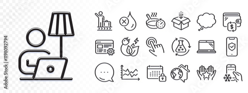Comic message, Wallet and Laptop line icons for web app. Glare of light effect. Message icon. Pack of Refrigerator app, No waterproof, Get box pictogram icons. Vector