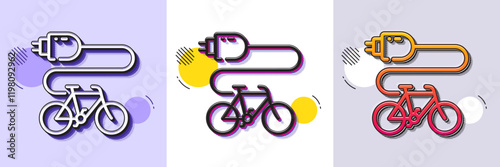 Electric bike line icon. Halftone dotted pattern. Gradient icon with grain shadow. Motorized bicycle transport sign. Charge ebike symbol. Line electric bike icon. Various designs. Vector