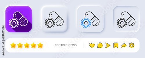 Coronavirus pills line icon. Neumorphic, Flat shadow, 3d buttons. Covid-19 virus vaccine sign. Corona virus symbol. Line coronavirus pills icon. Social media icons. Vector