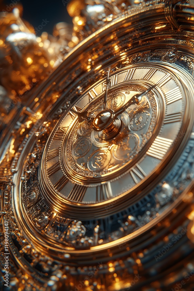 Golden clock symbolizing time and wealth Golden clock symbolizing time and wealth