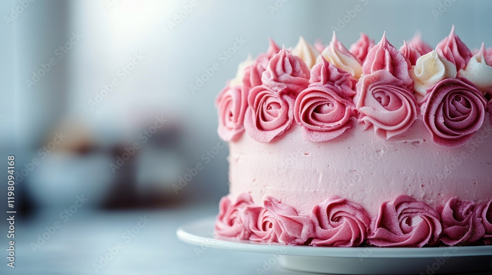 Fototapeta premium Delicious Pink Rose Cake: A Delightful Bakery Treat
