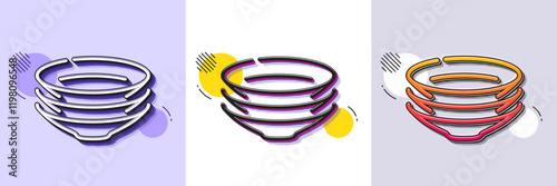 Dishes line icon. Halftone dotted pattern. Gradient icon with grain shadow. Tableware plates sign. Food kitchenware symbol. Line dishes icon. Various designs. Vector