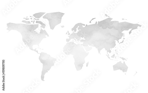 This vector illustration features a world map design in a watercolor style, showcasing delicate textures and gentle gradients. Perfect for various creative projects and presentations.