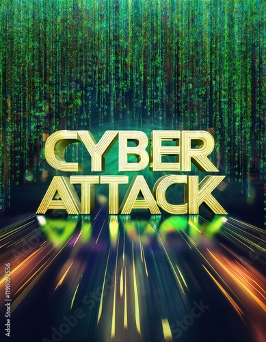 A close up of a computer screen with a text cyber attack photo