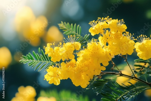 Yellow flowers blooming on branch in spring season photo