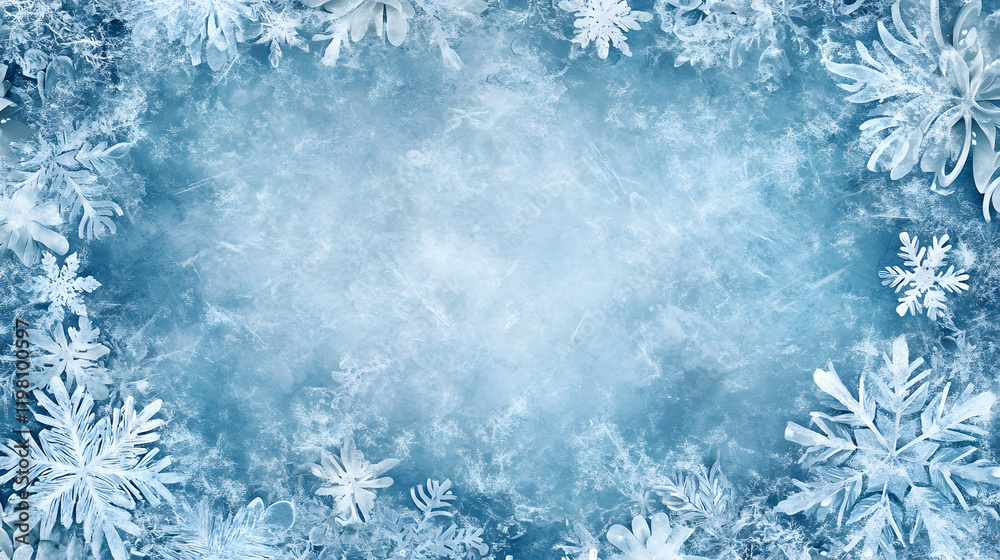Frosty background with icy textures and a smooth center for text Frosty background with icy textures and a smooth center for text