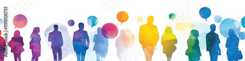 Abstract colorful silhouettes of people with speech bubbles