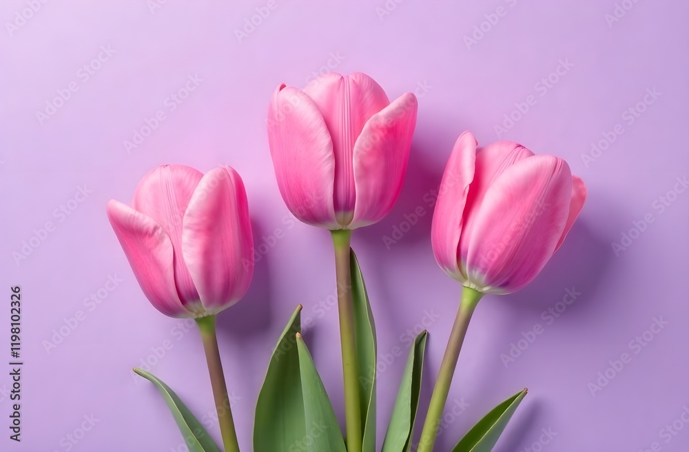 Pink tulips on a lilac background. Spring flowers. Spring card. Postcard for Women's Day and Mother's Day. Pink tulips on a lilac background. Spring flowers. Spring card. Postcard for Women's Day and Mother's Day.