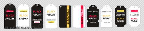 Black friday sale banner collection. Vector price tags isolated on black background