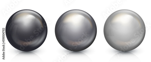 Silver and black glass balls set. Realistic 3D orb with glares and highlights for decoration. Jewelry gemstone. Vector illustration for your design