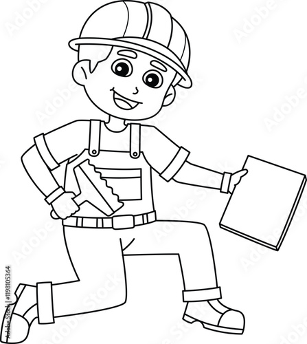 Construction Worker Tile Setter Isolated Coloring 