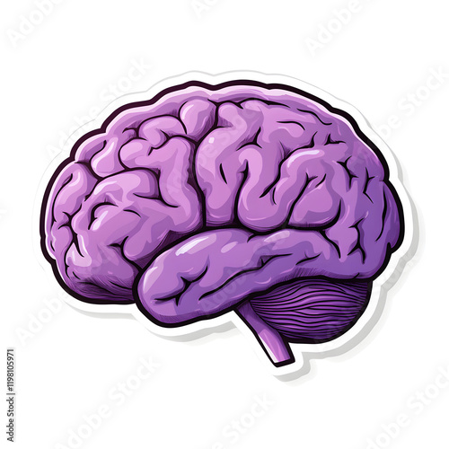 Purple Brain Sticker Vector Art on White Background