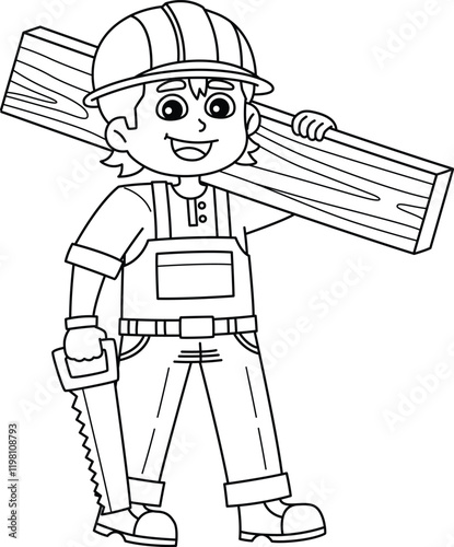 Construction Worker Lifting Log Isolated Coloring 