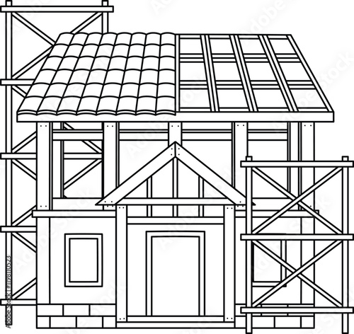 House Construction Site Isolated Coloring Page 