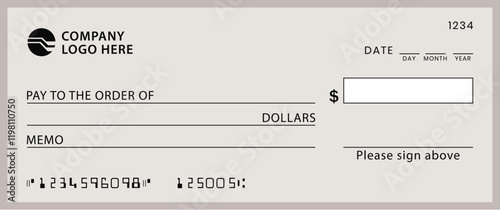 Bank check, Brown vector blank money cheque, checkbook template with guilloche pattern and fields. Currency payment coupon, money check background