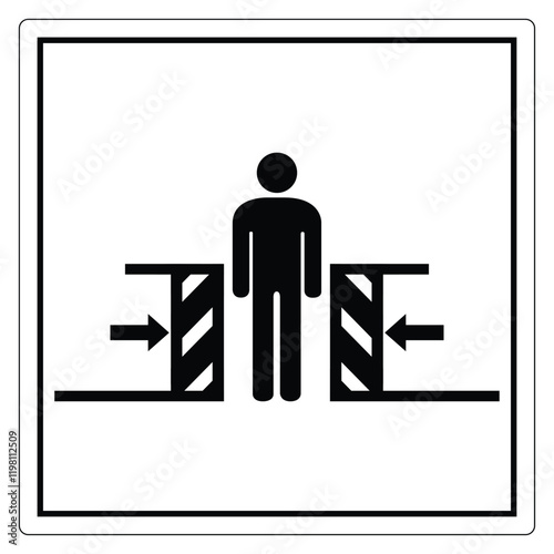 Simple Pictogram of Person Standing Between Safety Barriers for Warning and Instructional Use