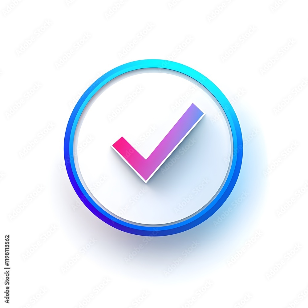 A vibrant blue circle contains a pink checkmark A vibrant blue circle contains a pink checkmark
