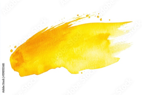 Beautifully shaped yellow watercolor brushstroke, isolated on wight, very light tones. Abstract yellow watercolor brush strokes painted background. Texture paper photo