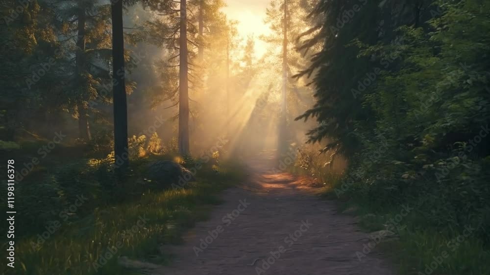 Sunbeams in the Mystical Forest : A Serene Path Sunbeams in the Mystical Forest : A Serene Path