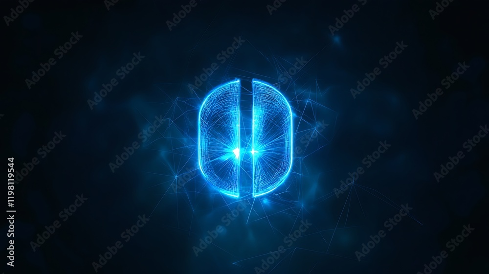 Glowing capsule splitting, digital network background, tech concept Glowing capsule splitting, digital network background, tech concept