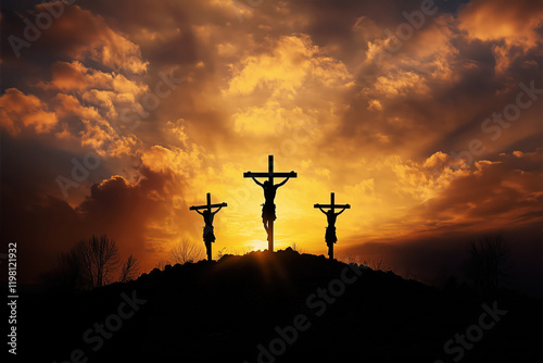 Jesus Christ Crucified Silhouette, Calvary Sunset