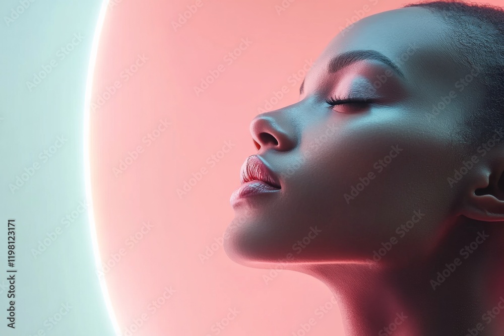 Captivating portrait of a model against a soft glowing background highlighting graceful features and serene expression Captivating portrait of a model against a soft glowing background highlighting graceful features and serene expression
