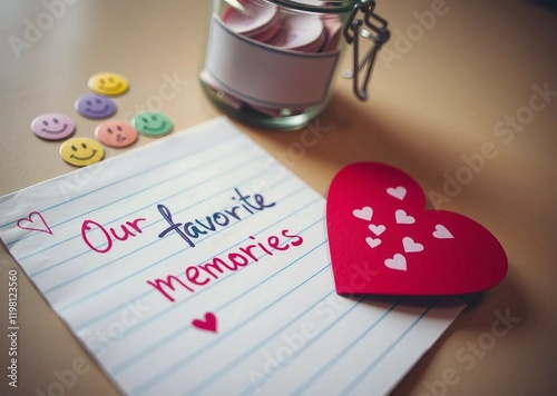 A time capsule jar with colorful notes and decorations, capturing cherished memories of love, creativity, and connection. Perfect for documenting life's meaningful moments and inspiring nostalgia.

