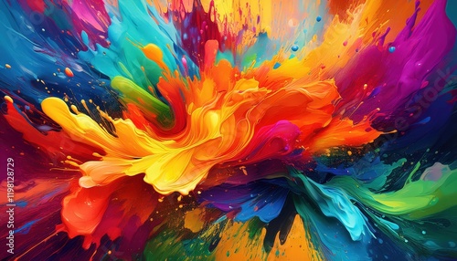 Wallpaper Mural Vibrant Color Splash Abstract Paint Splatter Artwork Showcasing a Dazzling Spectrum from Red to Green, Exuding Energy and Radiance Torontodigital.ca