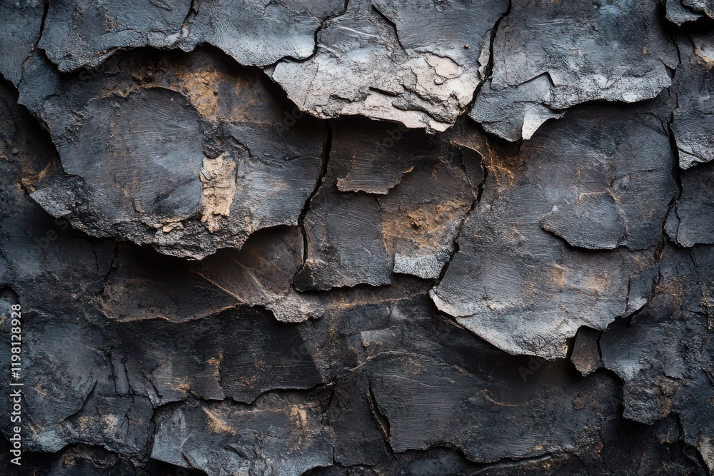 Dark, textured rock face with cracks. Dark, textured rock face with cracks.