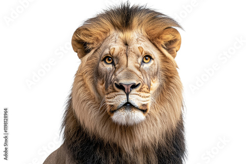 Lion with a long mane and a yellowish-orange face
