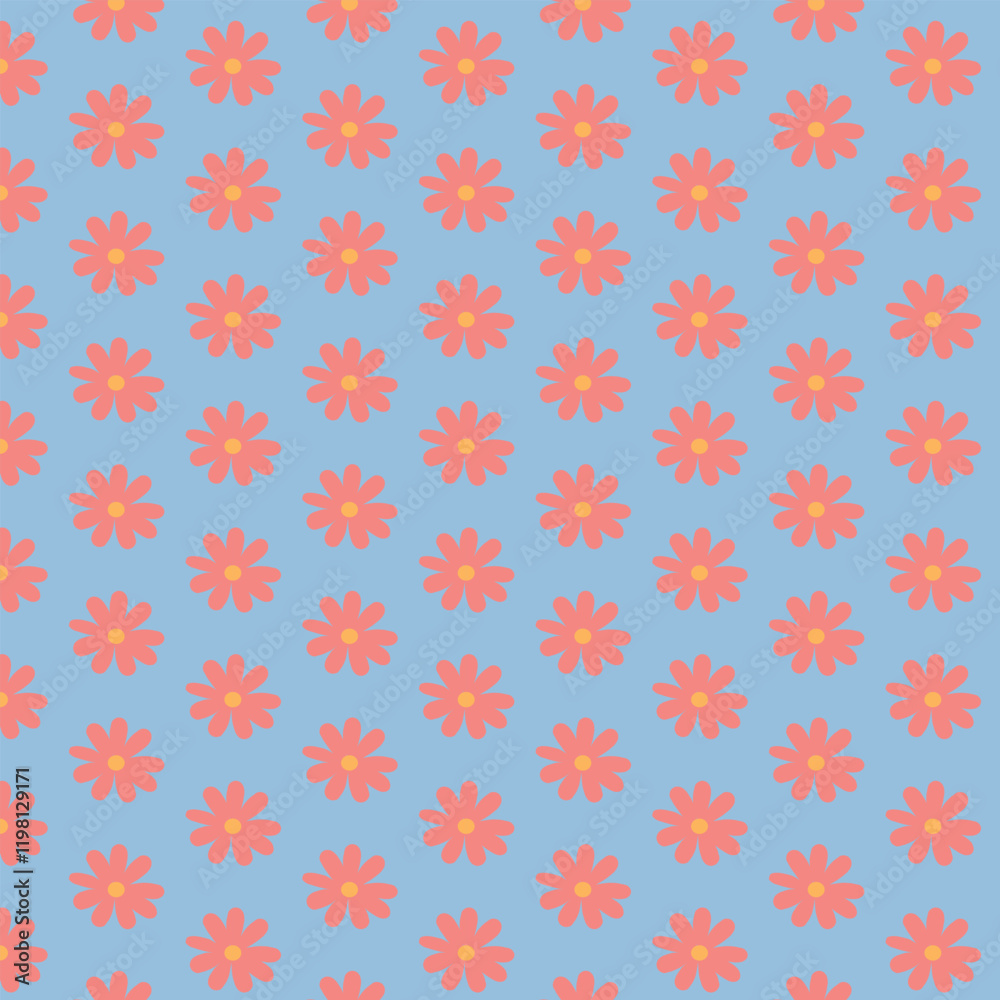 seamless pattern with simple flowers on blue background,floral pattern for children room decor seamless pattern with simple flowers on blue background,floral pattern for children room decor